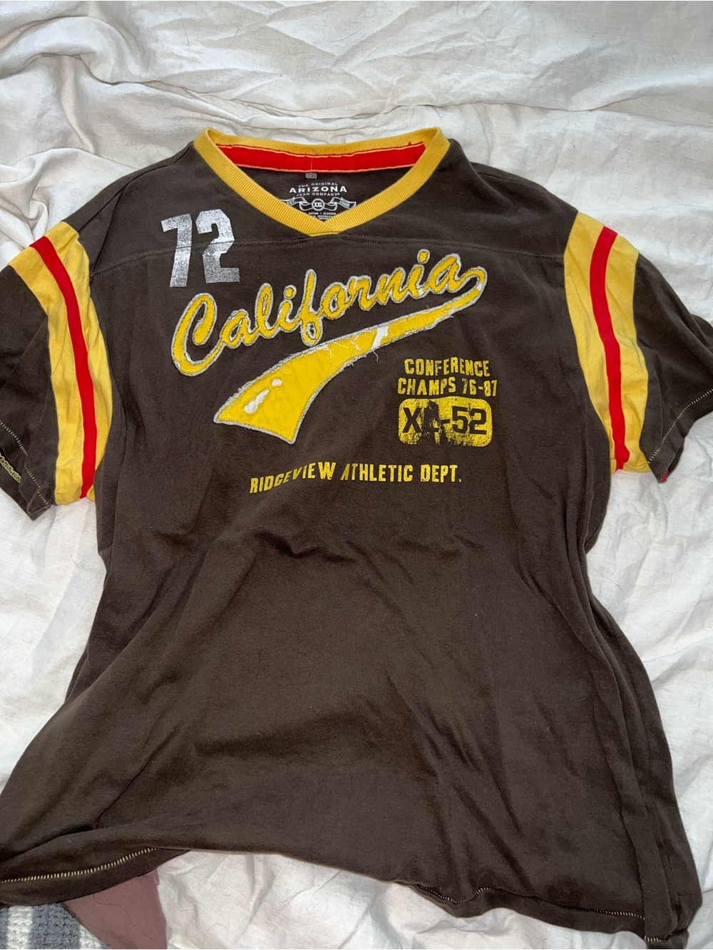 Arizona Jean Company Brown Tee with Yellow & Red Trim